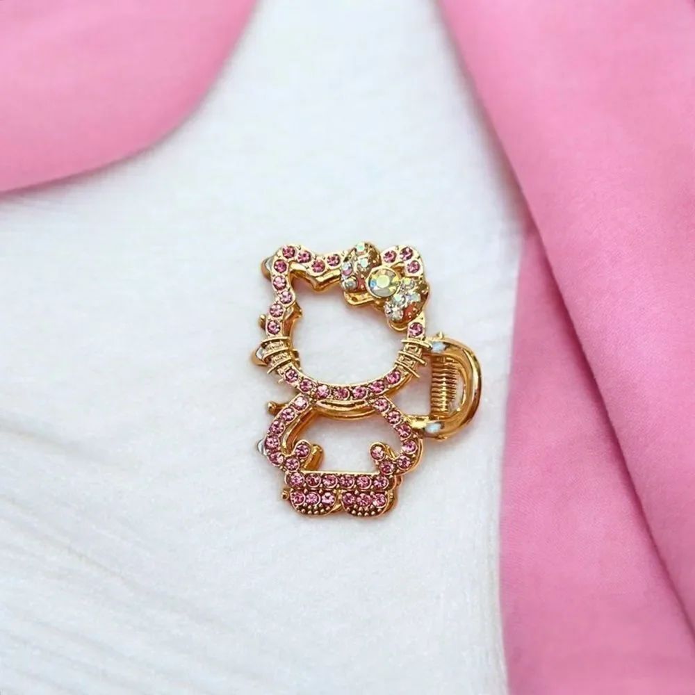 🤯5/$25🤯 Hello Kitty Hot Pink Rhinestone Gold Tone Hair Claw